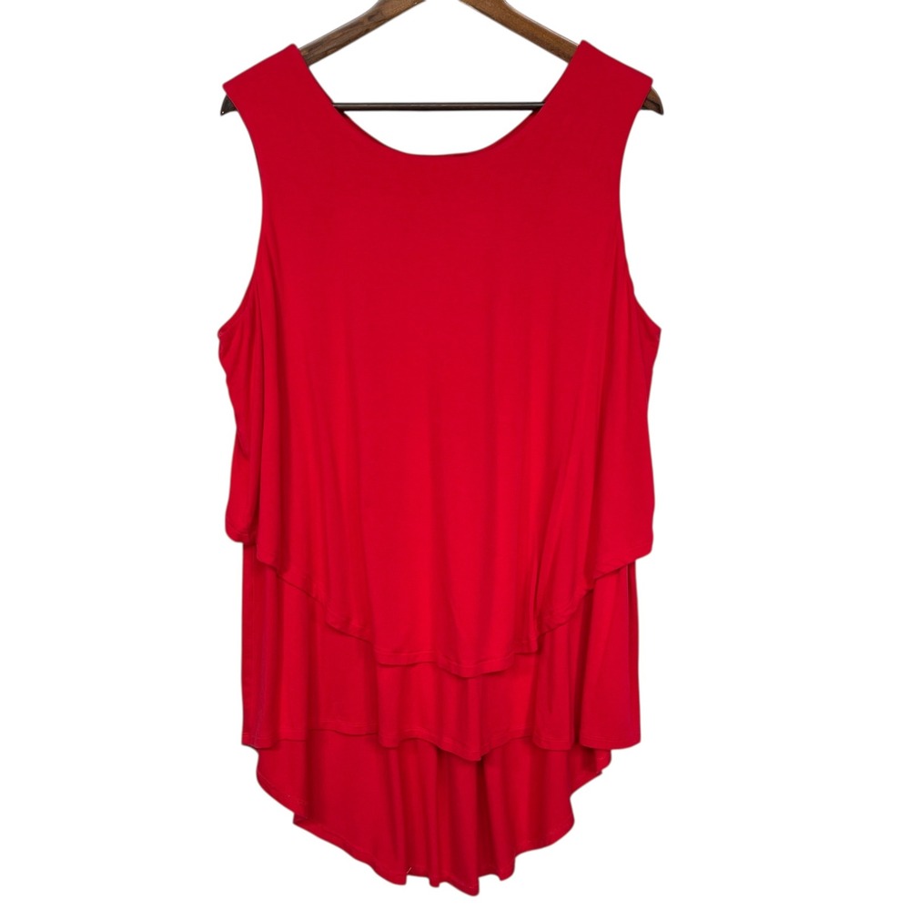 Truth + Style Womens 1X Red Tiered Ruffle High-Low Sleeveless Top TS-3452T